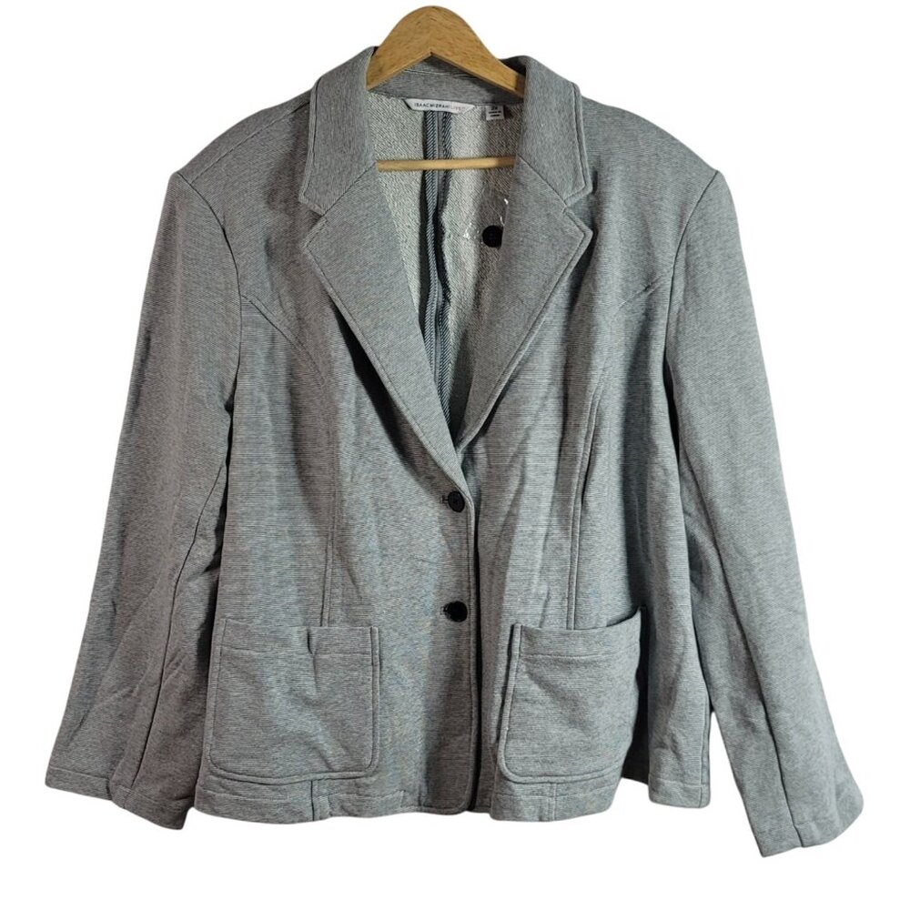 Isaac Mizrahi Live! French Terry Knit Blazer Gray 2X Jacket Pockets 2-Buttons